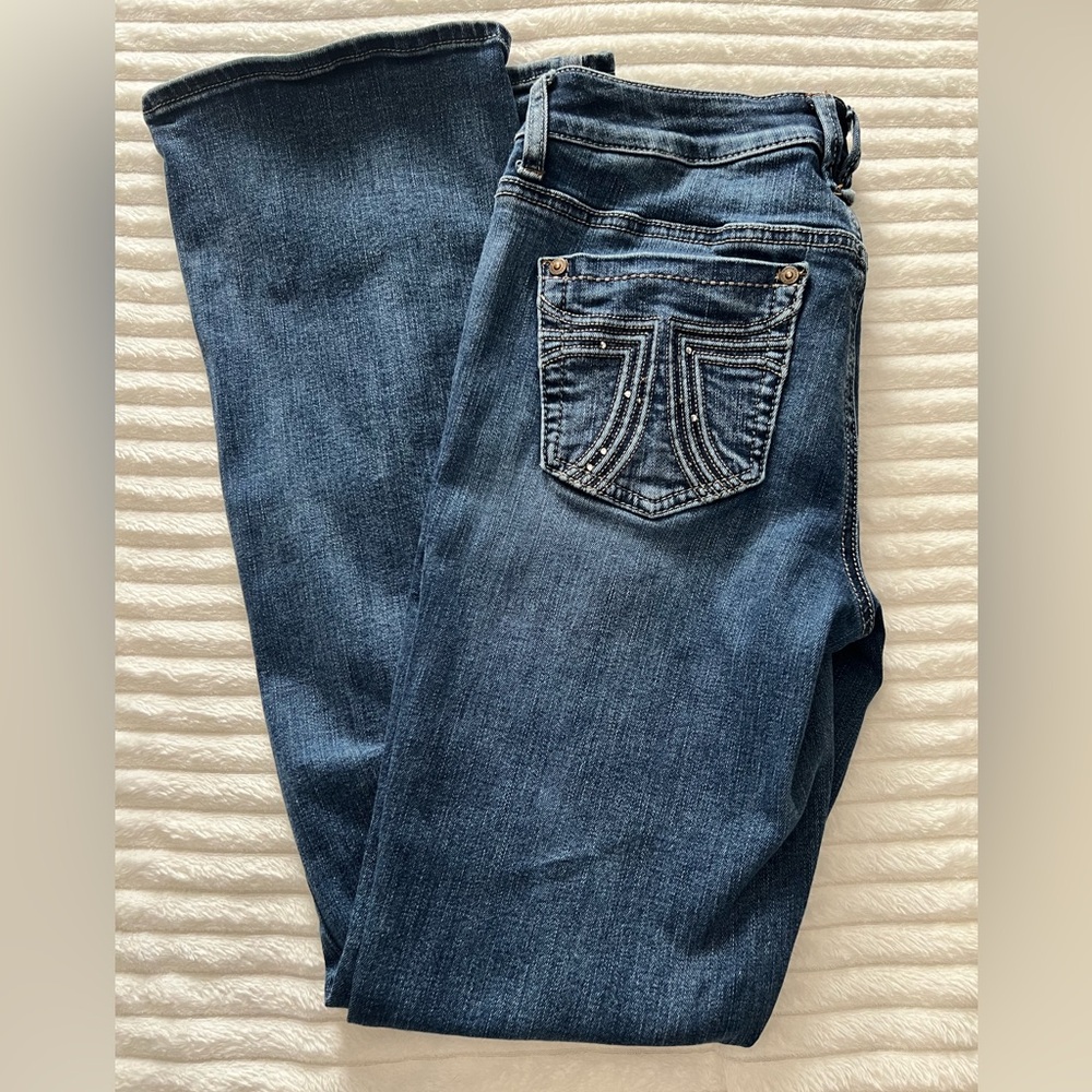 Seven7 jeans dark wash mid low rise waist bootcut denim